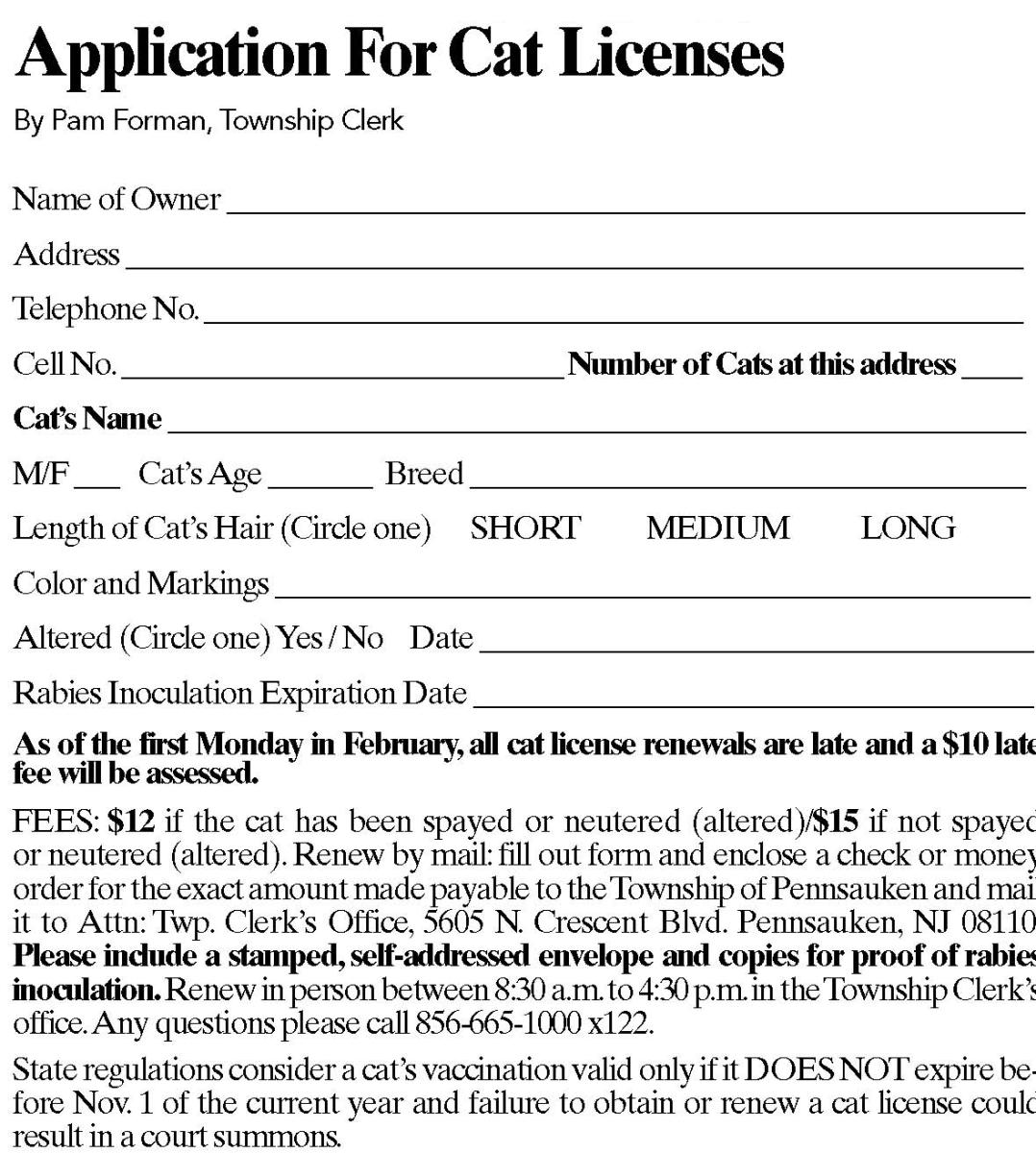 Cat Licenese Form